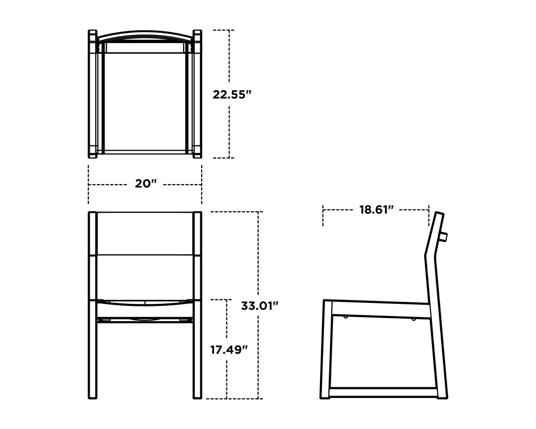 Dimensions for EDGE Sling Dining Side Chair