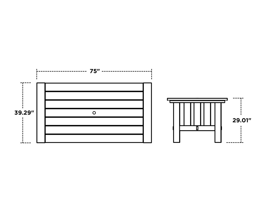 Dimensions for Mission 39" x 75" Dining Table