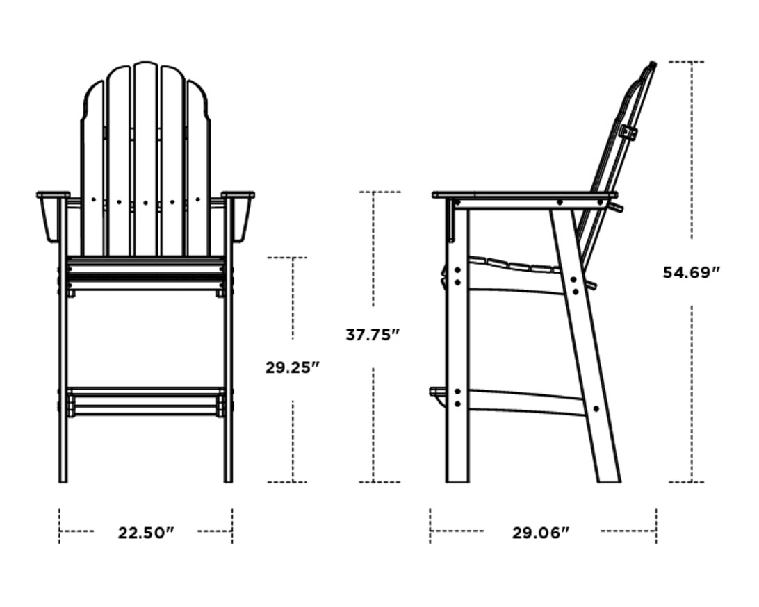Dimensions for Vineyard Curveback Adirondack Bar Chair