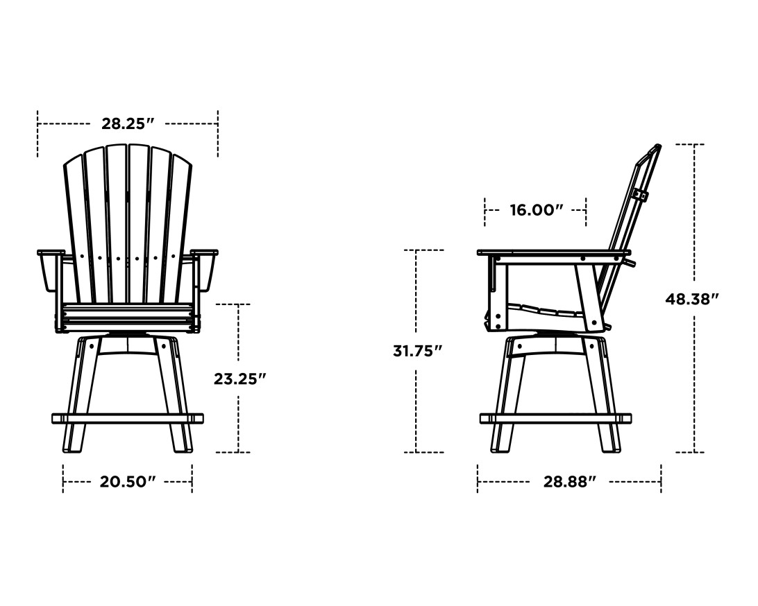 Dimensions for Nautical Curveback Adirondack Swivel Counter Chair
