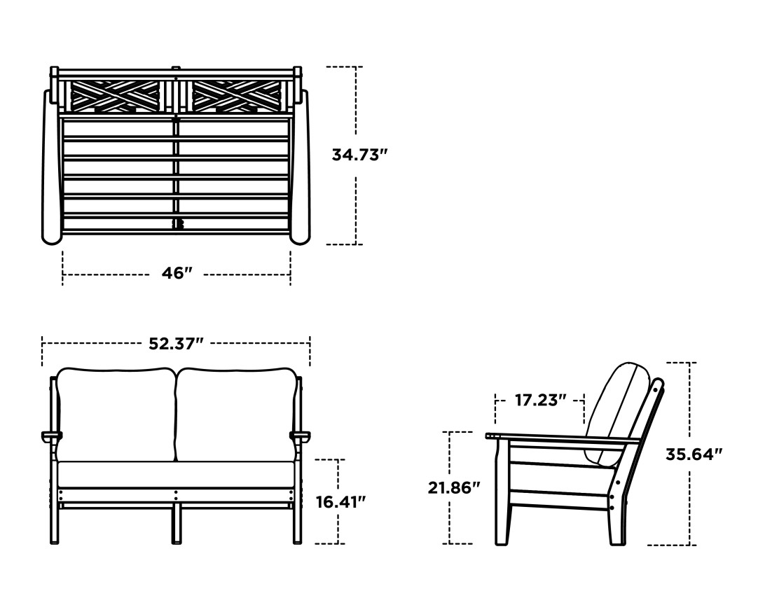 Dimensions for Chippendale Deep Seating Loveseat