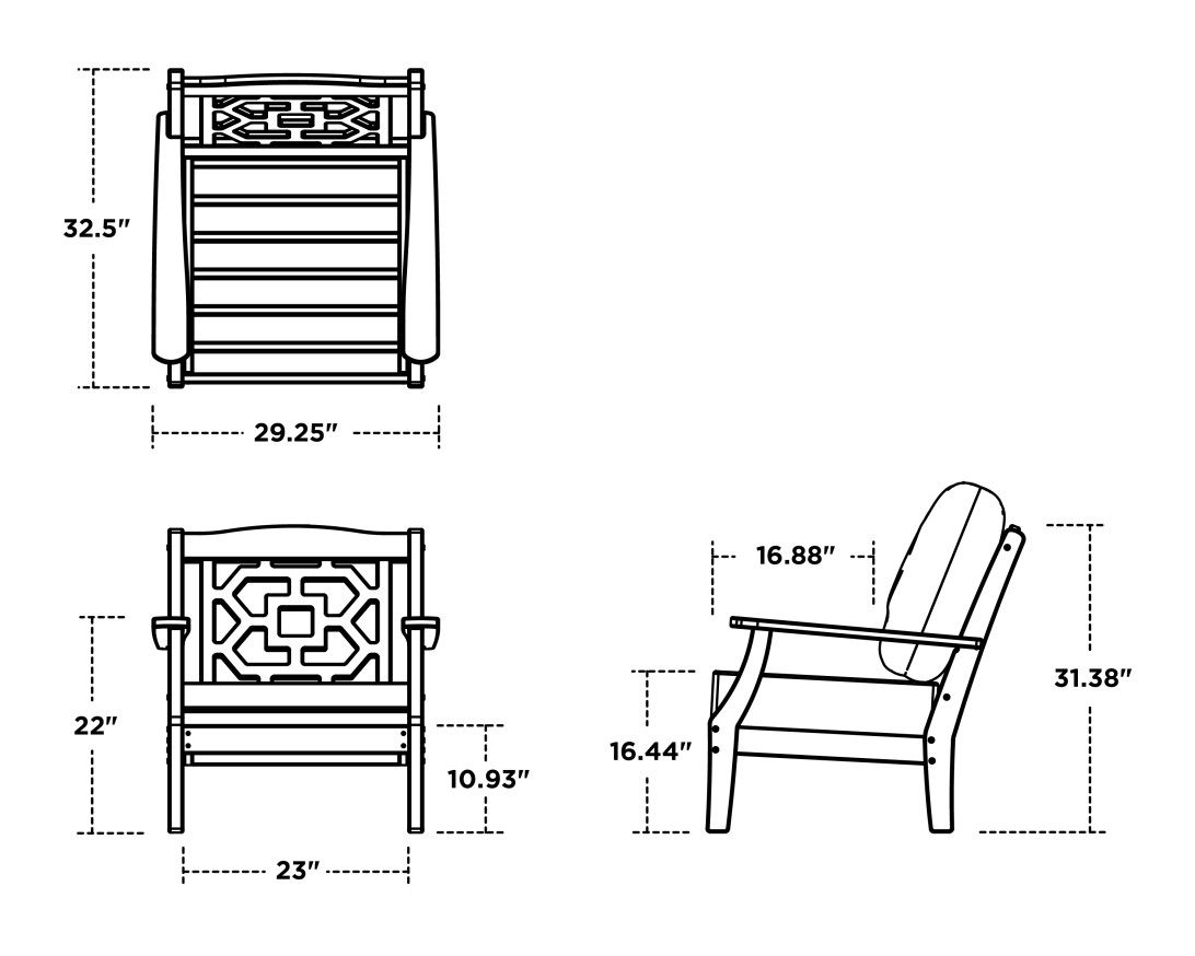 Dimensions for Chinoiserie Deep Seating Chair