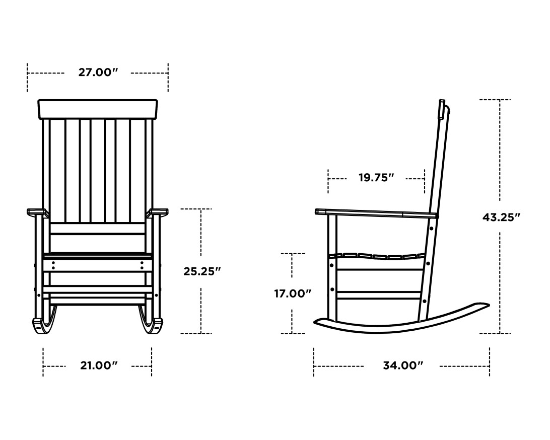 Dimensions for Portside Traditional Rocking Chair