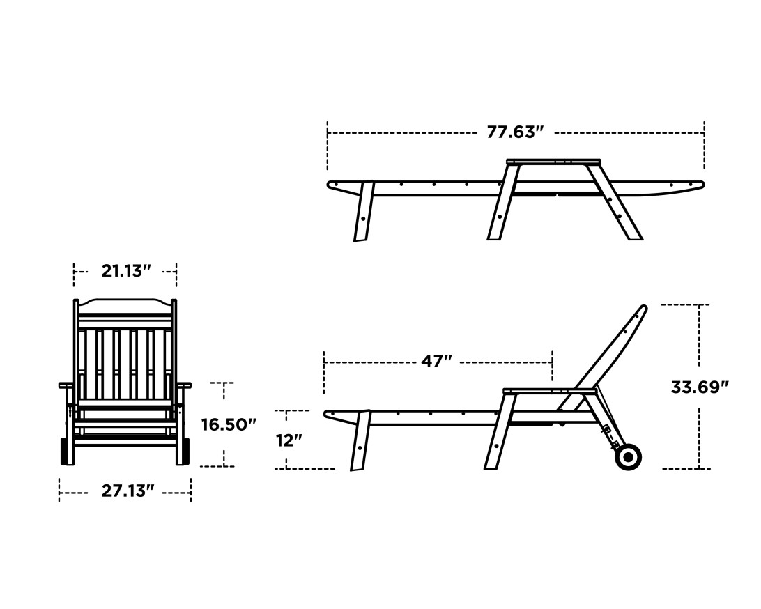 Dimensions for Cottage Chaise with Arms and Wheels
