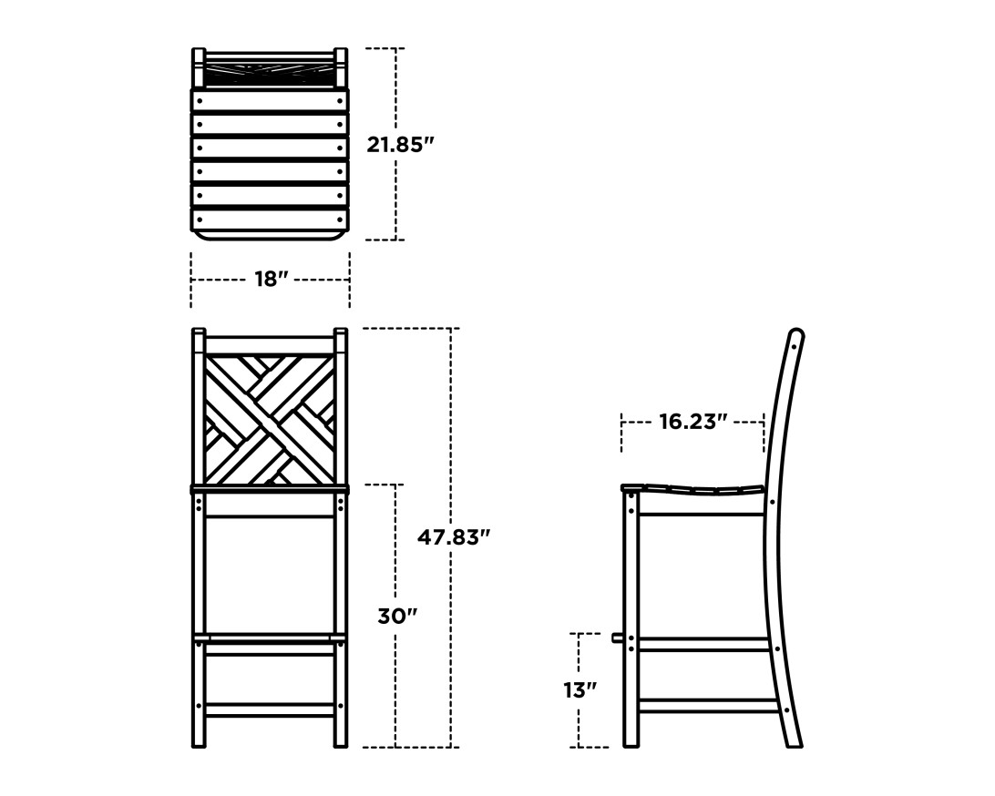 Dimensions for Chippendale Bar Side Chair