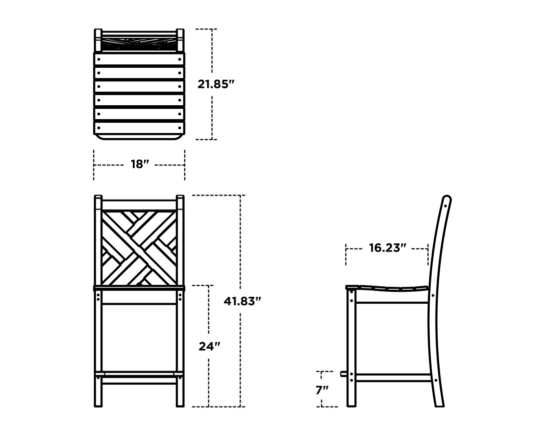 Dimensions for Chippendale Counter Side Chair