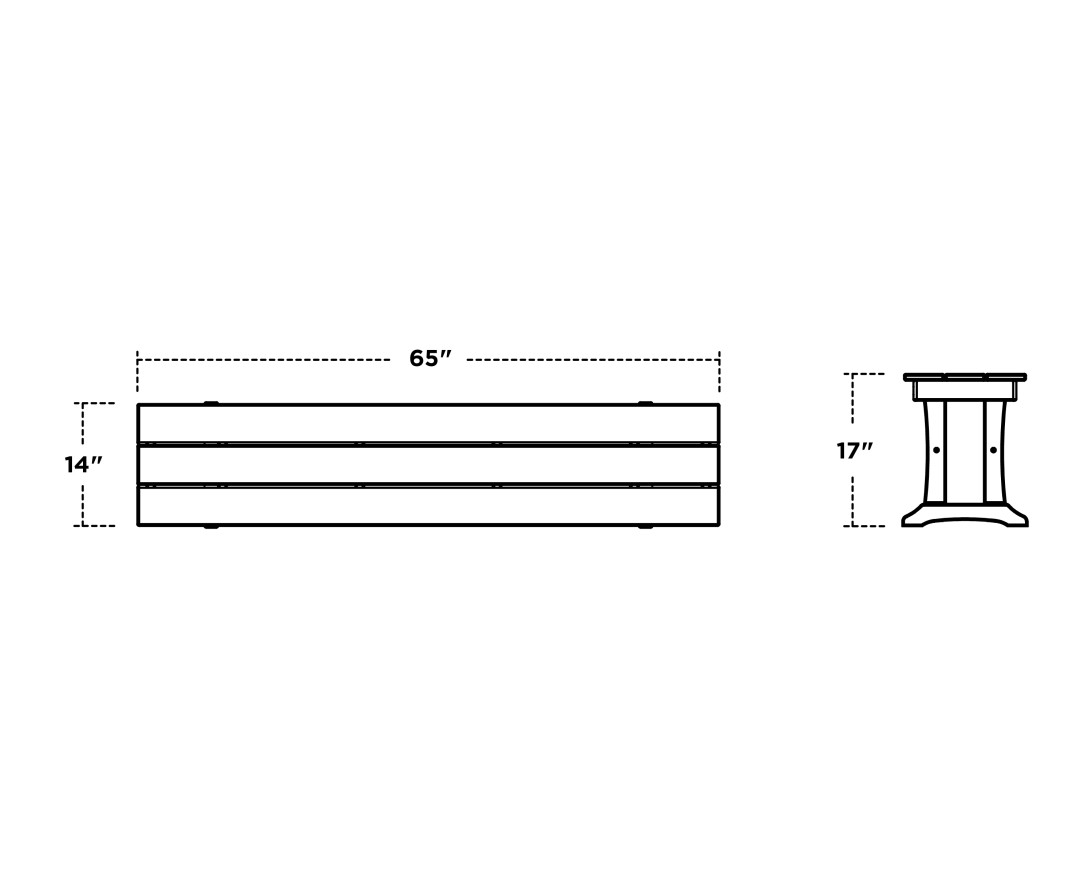 Dimensions for Farmhouse Trestle 65" Bench