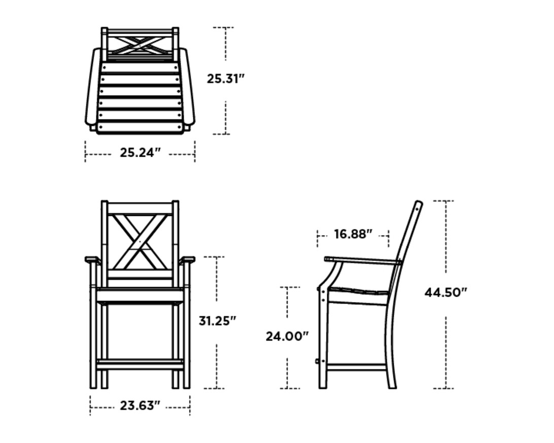 Dimensions for Braxton Counter Arm Chair