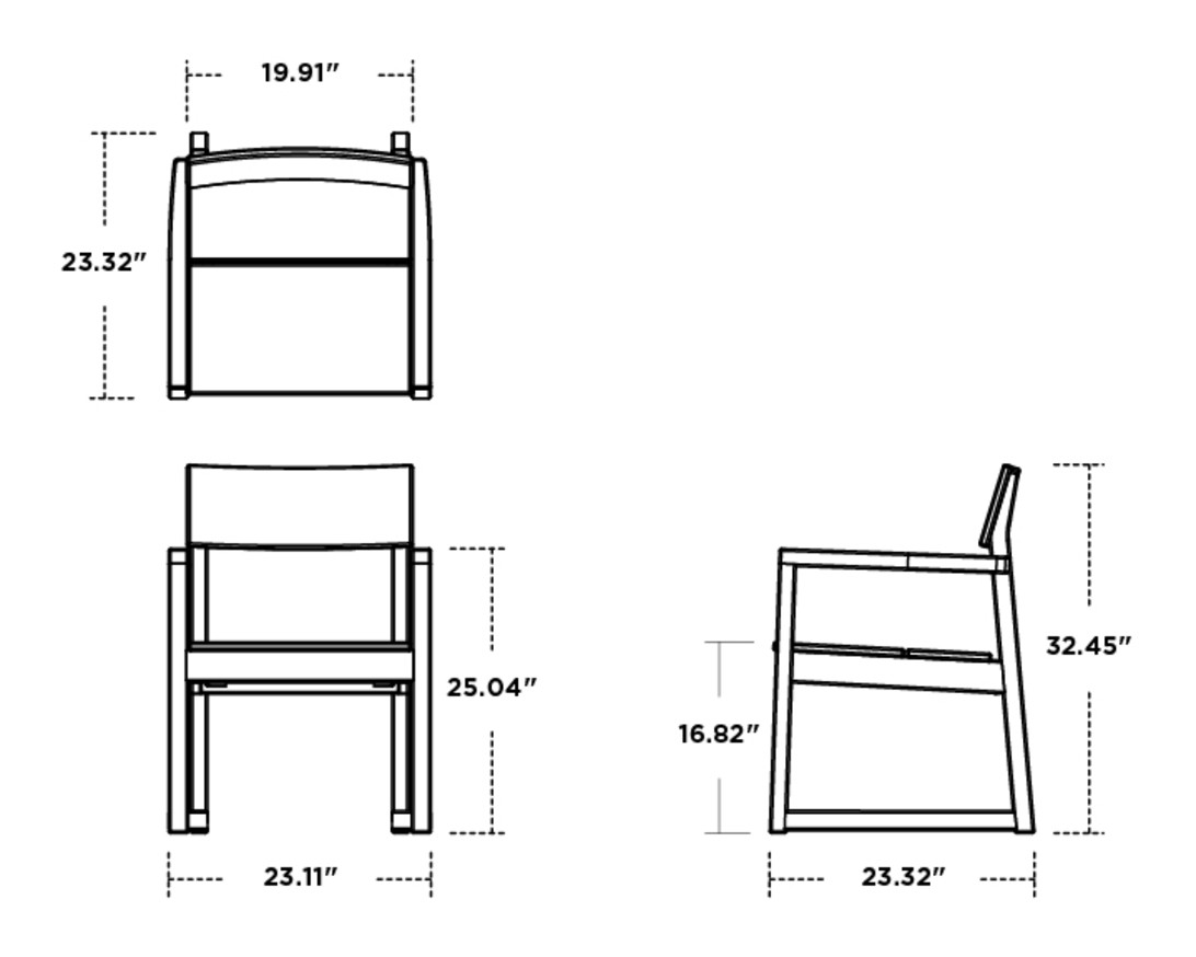 Dimensions for EDGE Dining Arm Chair