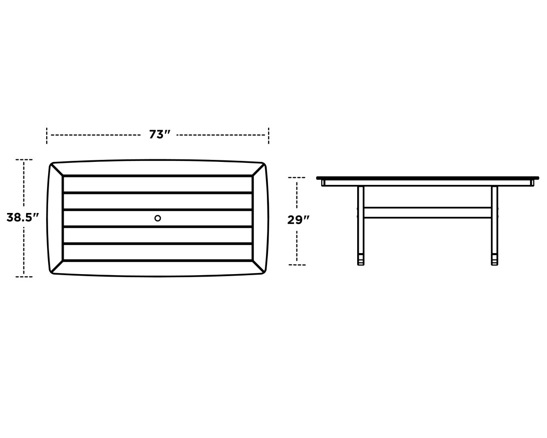 Dimensions for Nautical Trestle 38" x 73" Dining Table