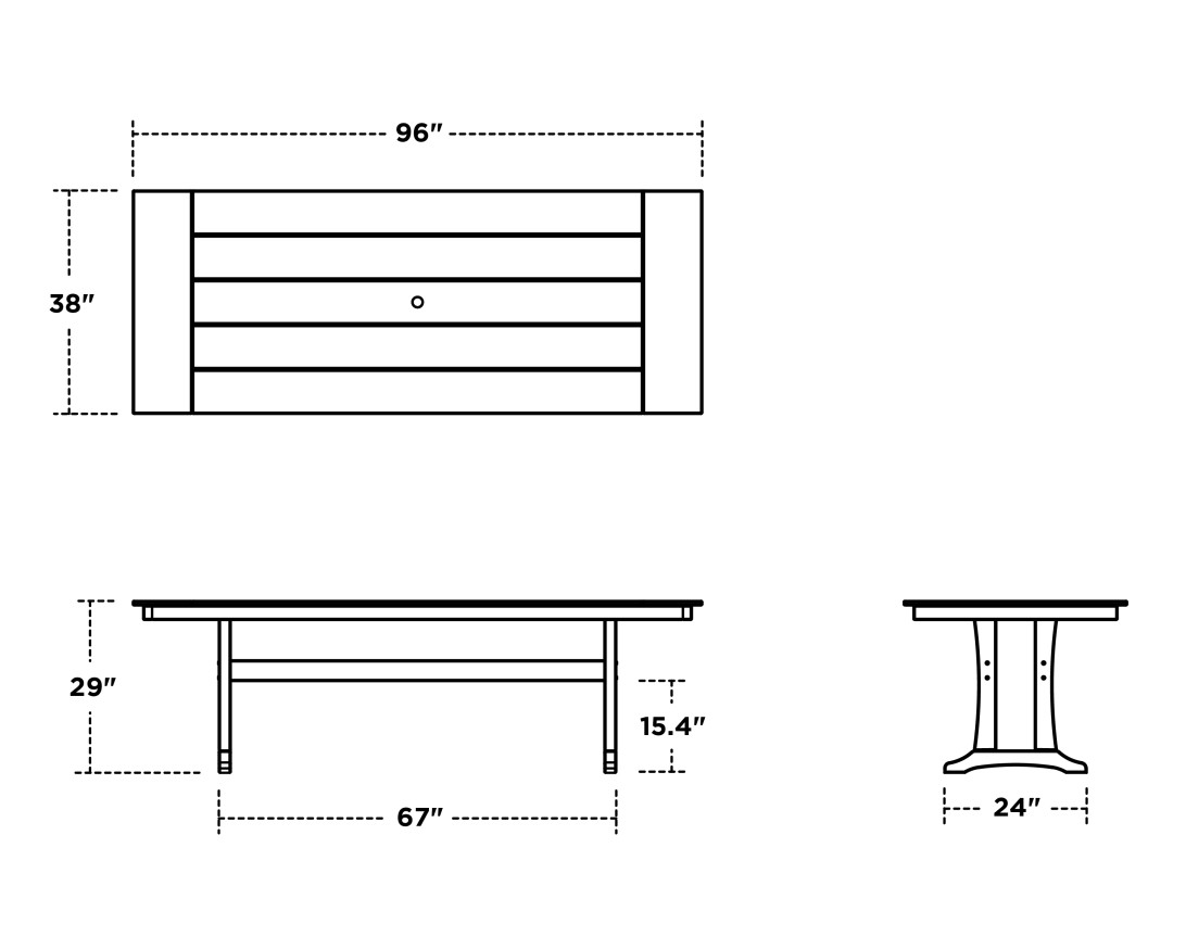 Dimensions for Farmhouse Trestle 38" x 96" Dining Table