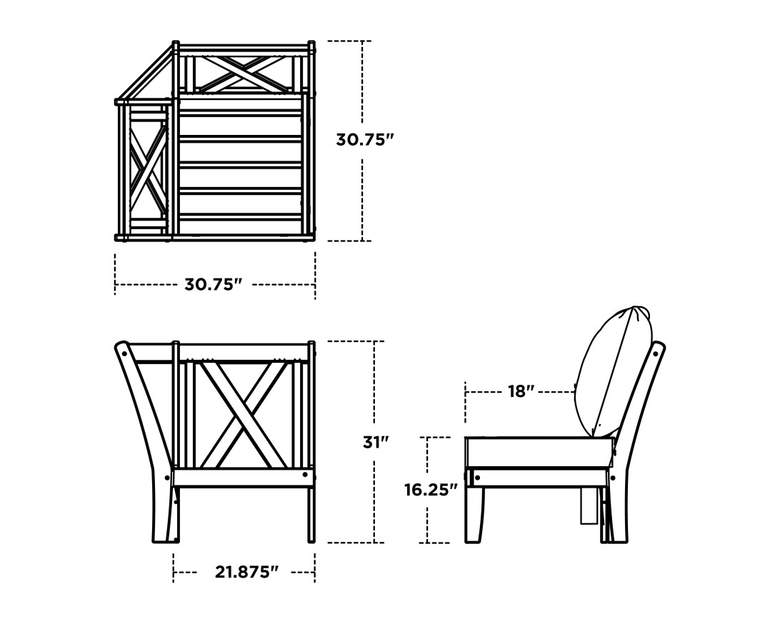 Dimensions for Braxton Modular Corner Chair