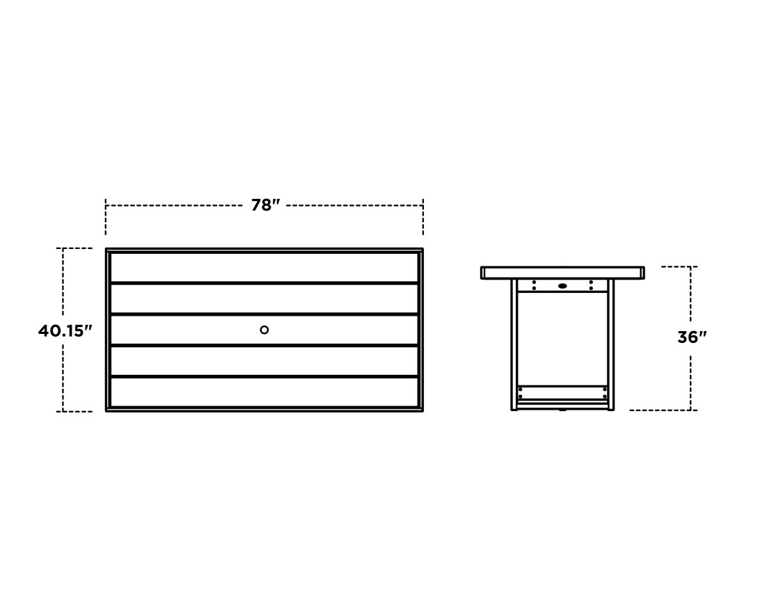 Dimensions for EDGE 40 x 78 Counter Table