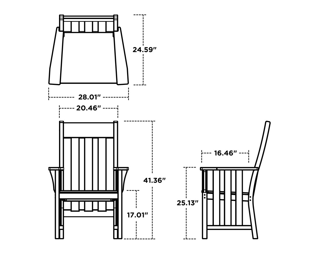 Dimensions for Acadia Dining Arm Chair