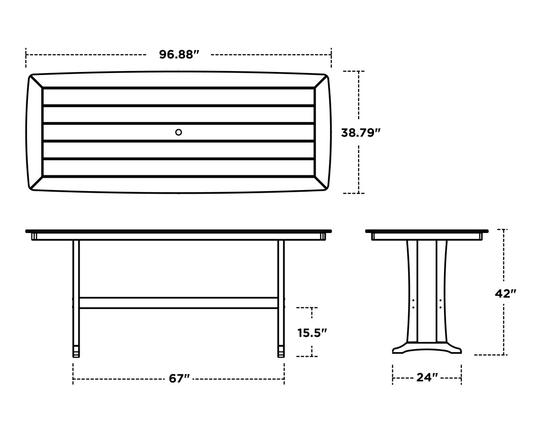 Dimensions for Nautical Trestle 39" x 97" Bar Table