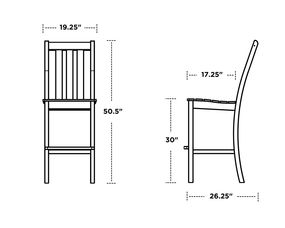 Dimensions for Vineyard Bar Side Chair