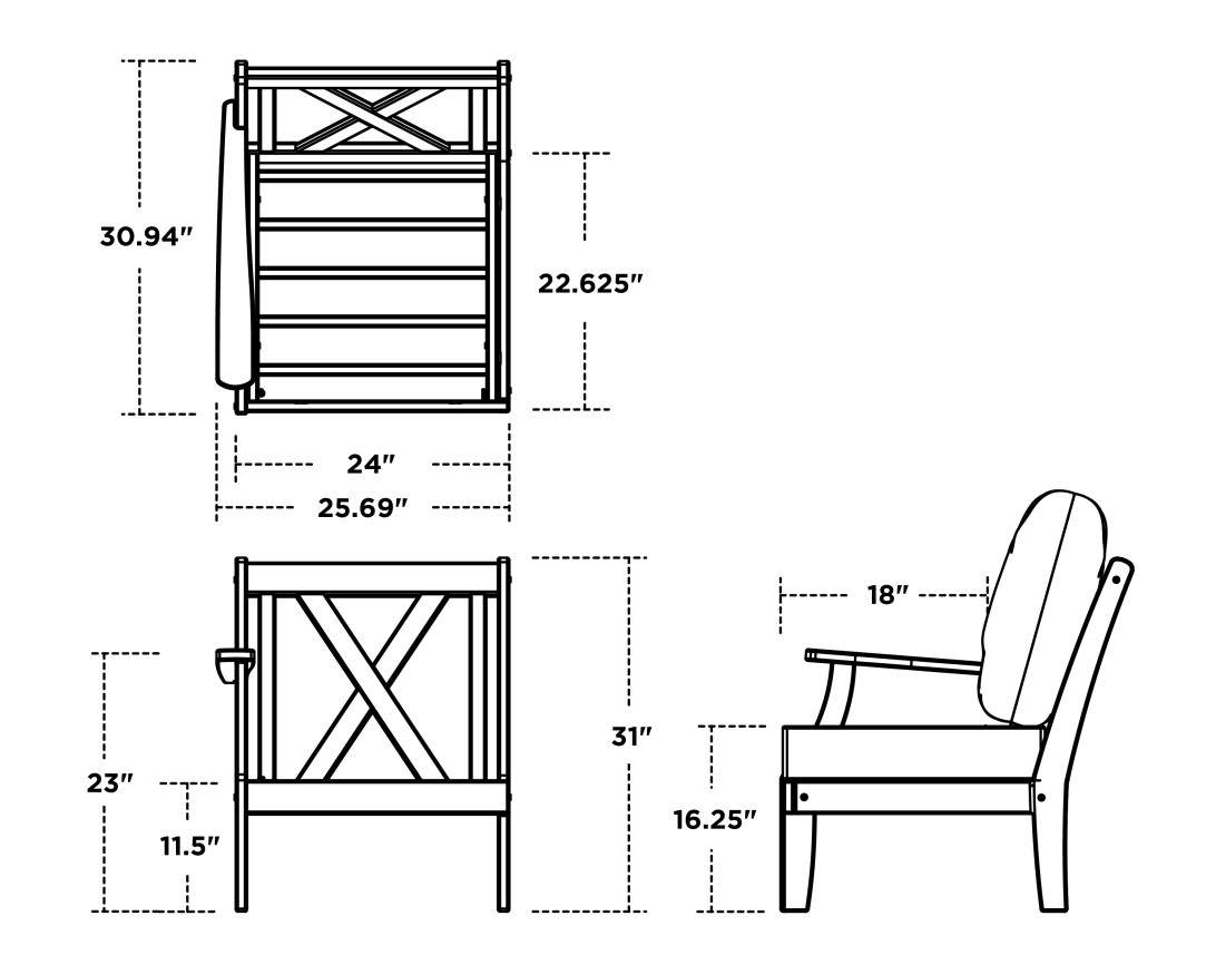 Dimensions for Braxton Modular Left Arm Chair