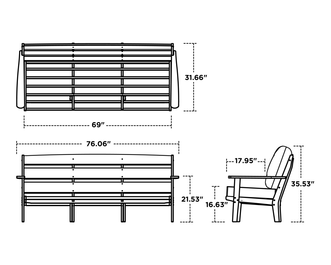Dimensions for Lakeside Deep Seating Sofa