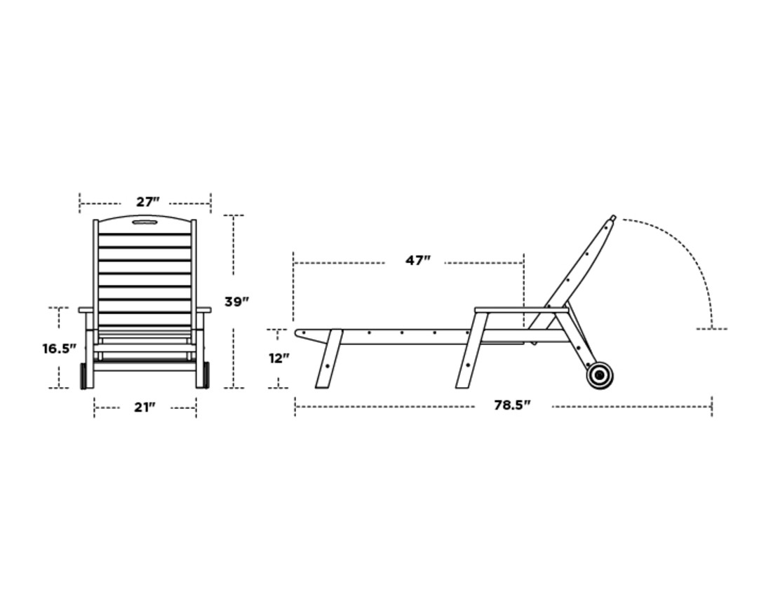 Dimensions for Nautical Chaise with Arms & Wheels