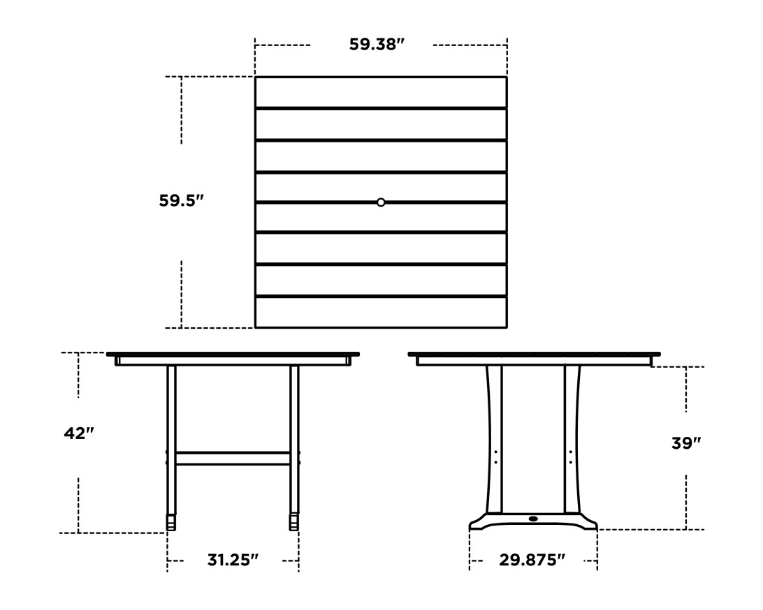 Dimensions for Farmhouse Trestle 59" Bar Table