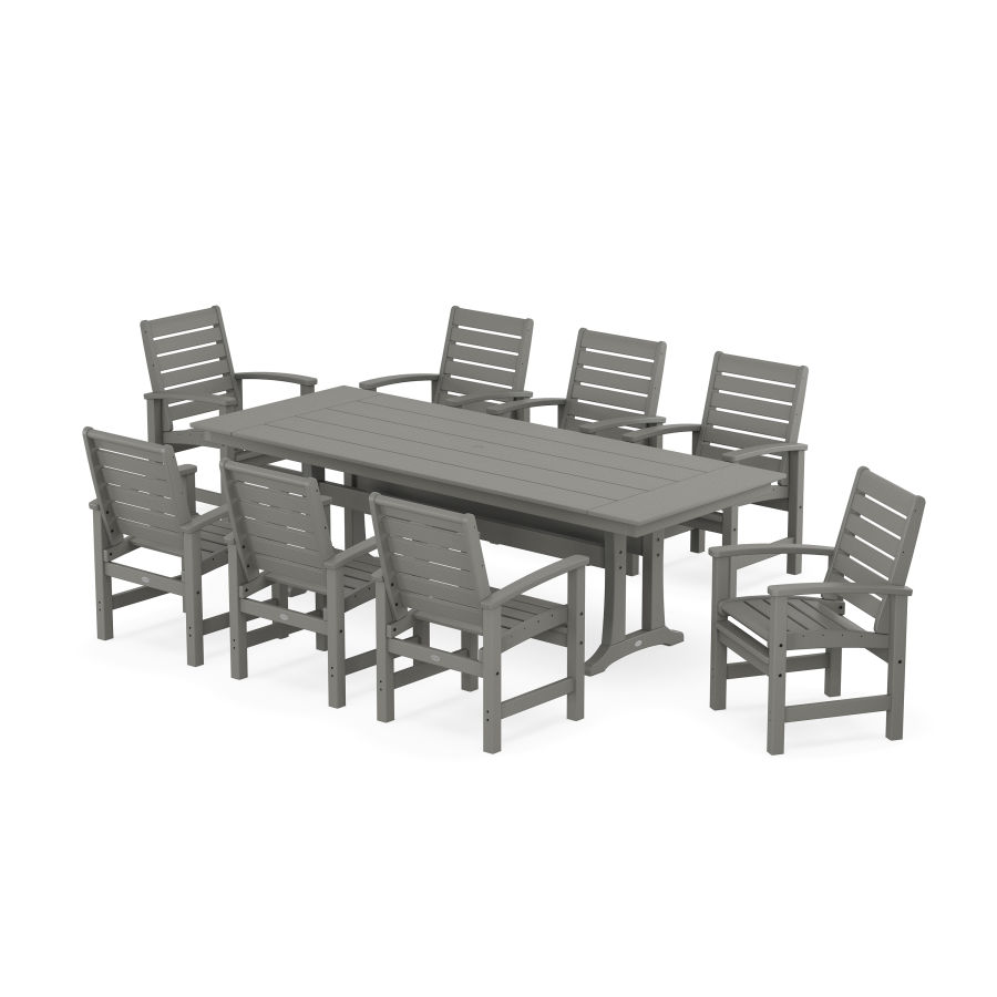 POLYWOOD Signature 9-Piece Farmhouse Dining Set with Trestle Legs in Slate Grey