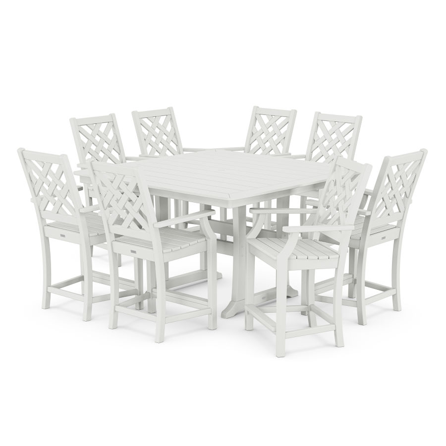 POLYWOOD Wovendale 9-Piece Square Counter Set with Trestle Legs in White