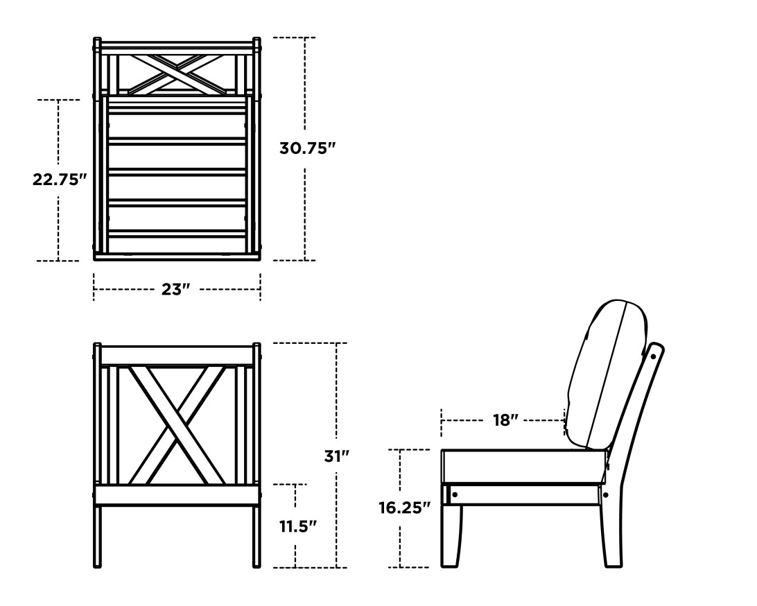 Dimensions for Braxton Modular Armless Chair