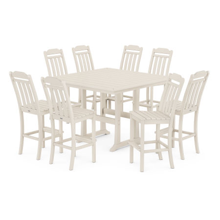 Country Living 9-Piece Square Side Chair Bar Set with Trestle Legs in Sand