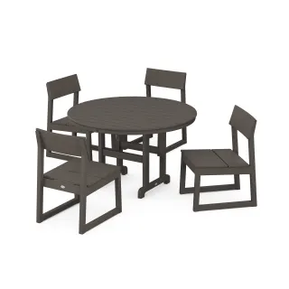 POLYWOOD EDGE Side Chair 5-Piece Round Farmhouse Dining Set in Vintage Finish