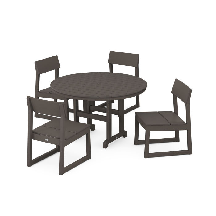 POLYWOOD EDGE Side Chair 5-Piece Round Farmhouse Dining Set in Vintage Finish