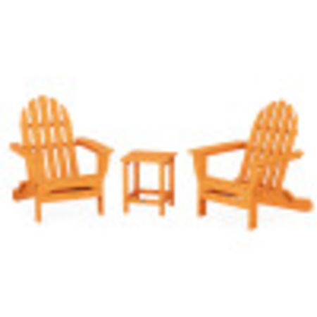 Classic Folding Adirondack 3-Piece Set with Long Island 18" Side Table in Tangerine