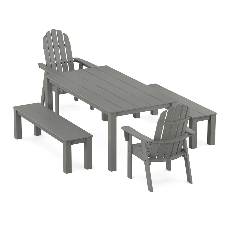 POLYWOOD Vineyard Curveback Adirondack 5-Piece Parsons Dining Set with Benches