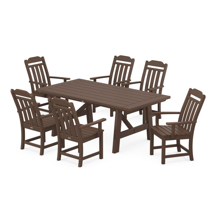 POLYWOOD Country Living Arm Chair 7-Piece Rustic Farmhouse Dining Set in Mahogany