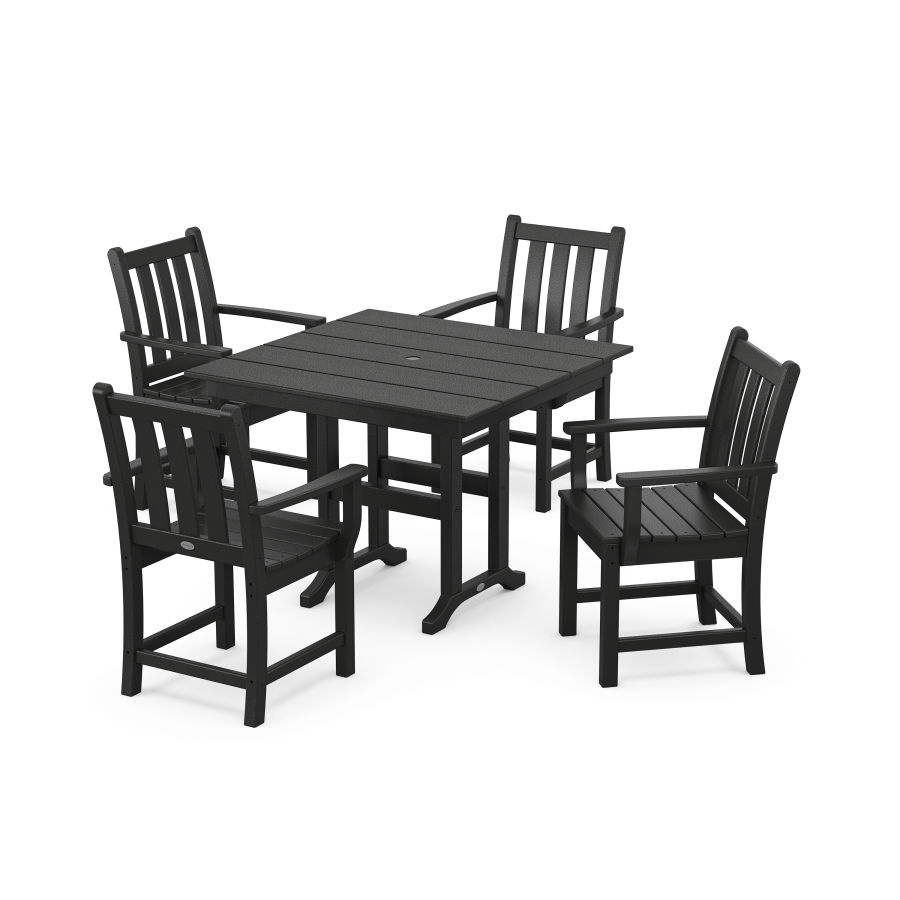 POLYWOOD Traditional Garden 5-Piece Farmhouse Dining Set in Black