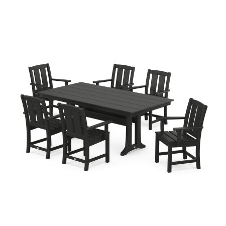 POLYWOOD Mission Arm Chair 7-Piece Farmhouse Dining Set with Trestle Legs in Black