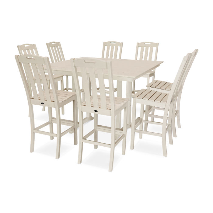 Yacht Club 9-Piece Farmhouse Trestle Side Chair Bar Set
