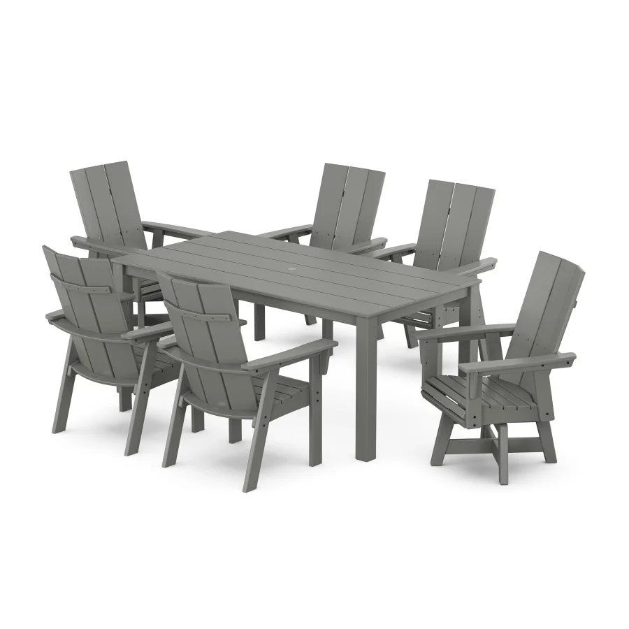 POLYWOOD Modern Curveback Adirondack 7-Piece Parsons Swivel Dining Set