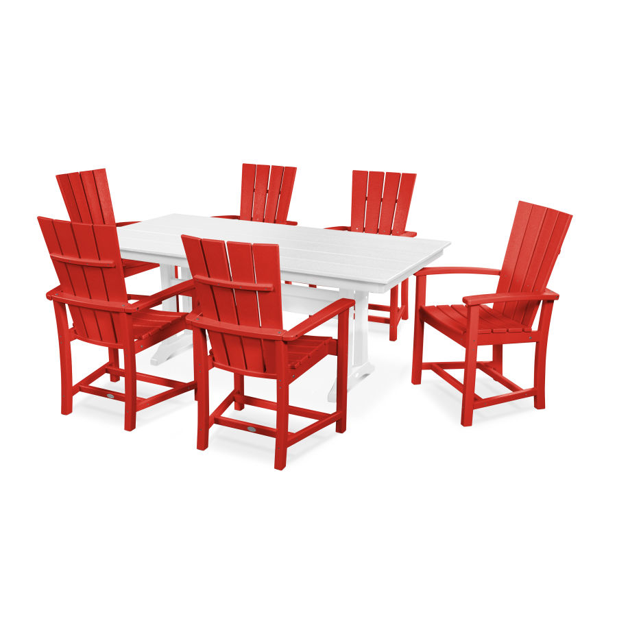 POLYWOOD Quattro 7-Piece Farmhouse Dining Set in Sunset Red / White
