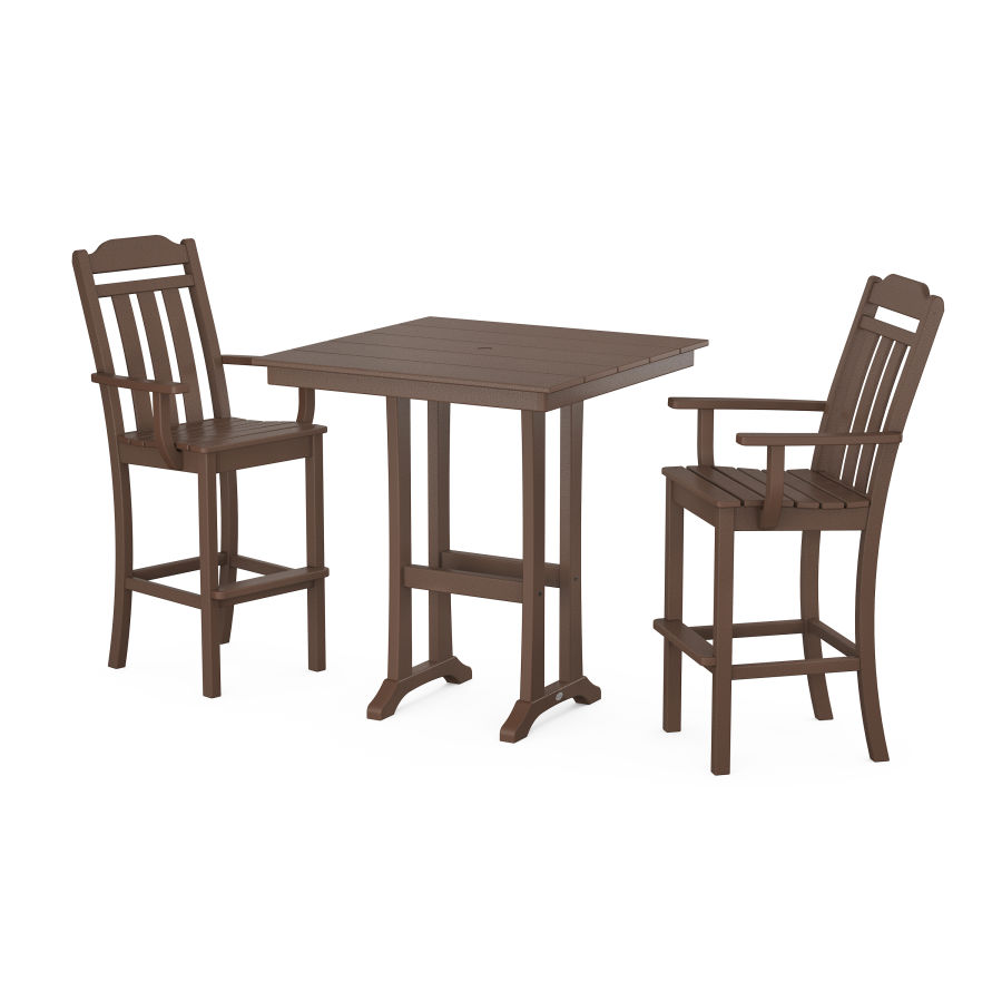 POLYWOOD Country Living 3-Piece Farmhouse Bar Set with Trestle Legs in Mahogany