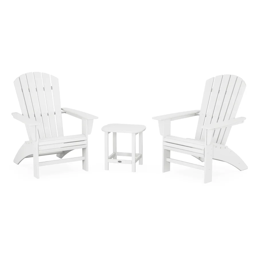 POLYWOOD Nautical 3-Piece Curveback Adirondack Set in White