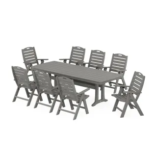 POLYWOOD Nautical Highback 9-Piece Dining Set with Trestle Legs