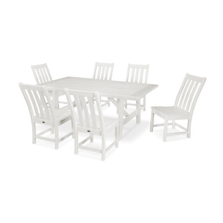 Vineyard 7-Piece Rustic Farmhouse Side Chair Dining Set in Vintage White