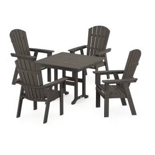 POLYWOOD Nautical Curveback Adirondack 5-Piece Farmhouse Dining Set in Vintage Finish