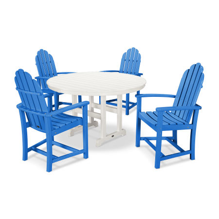POLYWOOD Classic Adirondack 5-Piece Round Farmhouse Dining Set in Pacific Blue / White