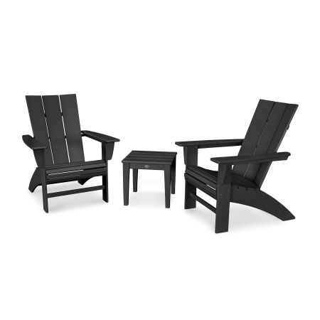 POLYWOOD Modern 3-Piece Curveback  Adirondack Set in Black