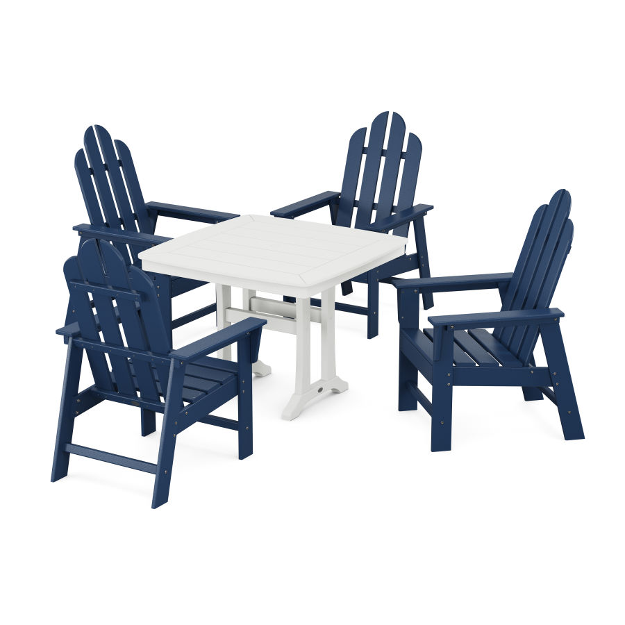 POLYWOOD Long Island 5-Piece Dining Set with Trestle Legs in Navy / White