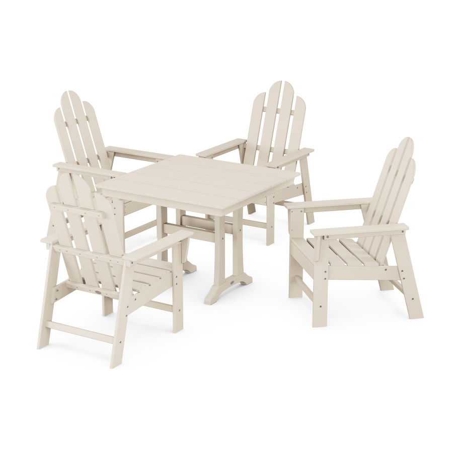 POLYWOOD Long Island 5-Piece Farmhouse Dining Set With Trestle Legs in Sand