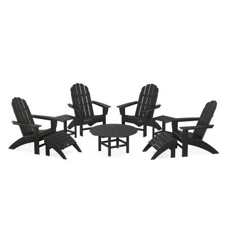 Vineyard Curveback Adirondack Chair 9-Piece Conversation Set in Black