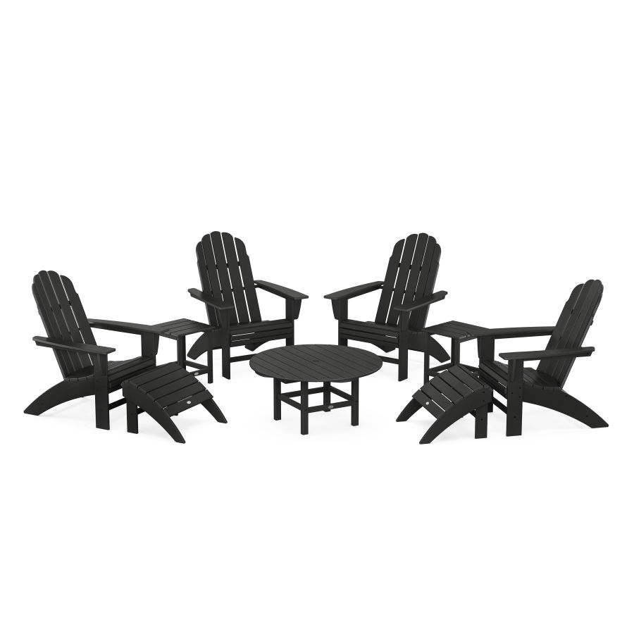 POLYWOOD Vineyard Curveback Adirondack Chair 9-Piece Conversation Set in Black