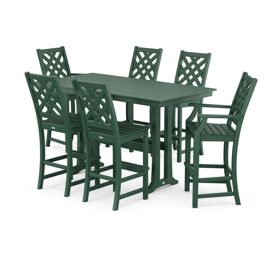 POLYWOOD Wovendale 7-Piece Farmhouse Bar Set with Trestle Legs in Green